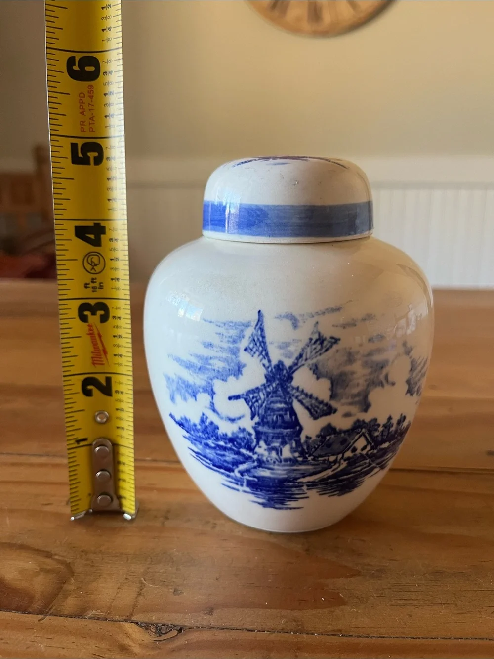 Vintage Hand Painted Windmill Jar w/Lid